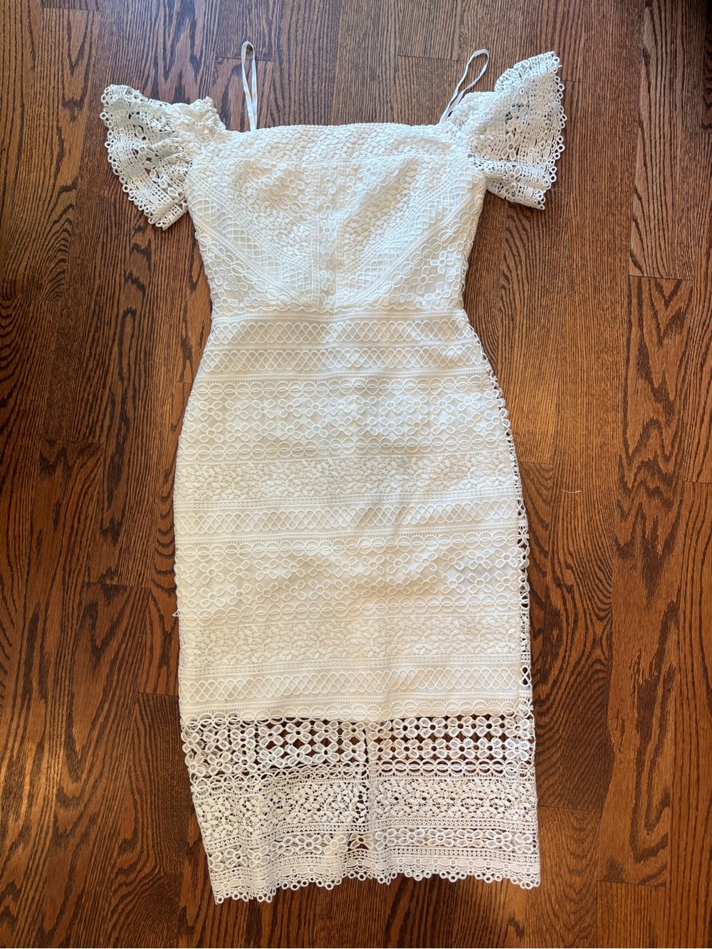 Cynthia Rowley White Lace Off-Shoulder Midi Dress with Straps - Picture 1 of 4